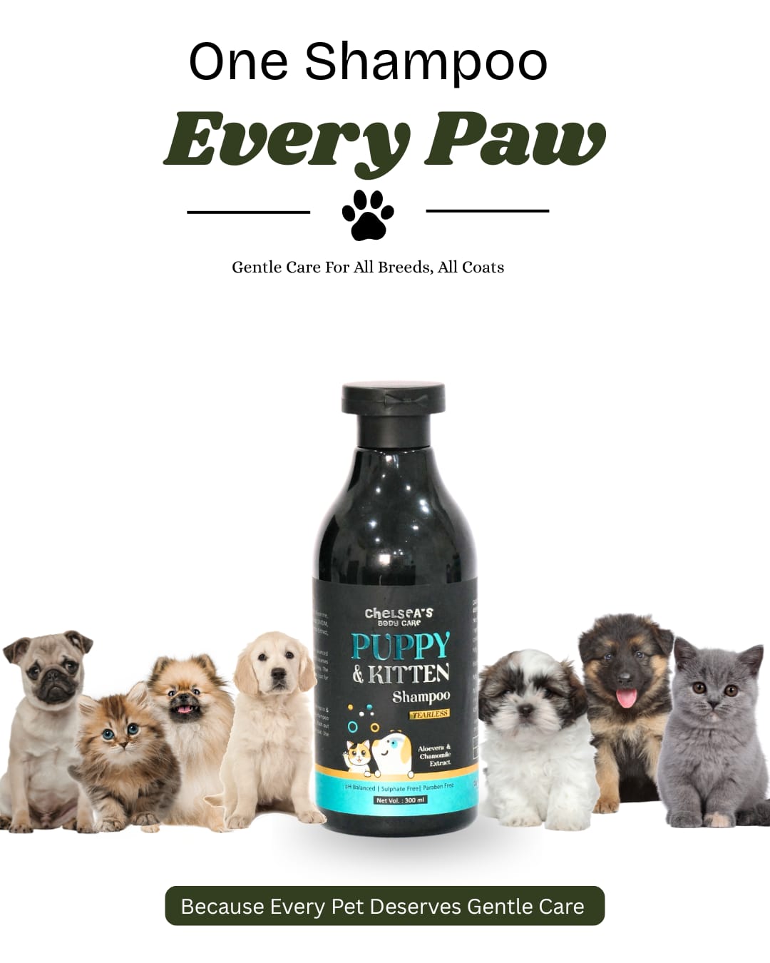 Chelsea’s Body Care Puppy & Kitten Shampoo (Tearless, pH Balanced)