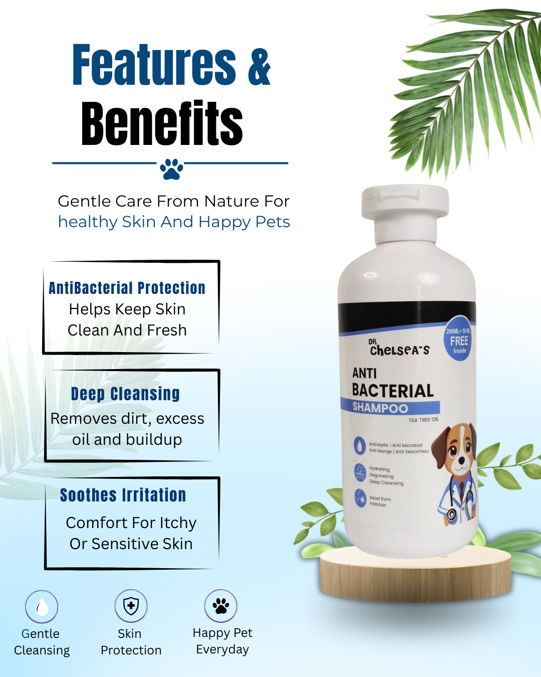 Dr. Chelsea’s Anti-Bacterial Dog Shampoo |Tea Tree Oil | For Itching, Skin Infection & Dandruff | 250 ml